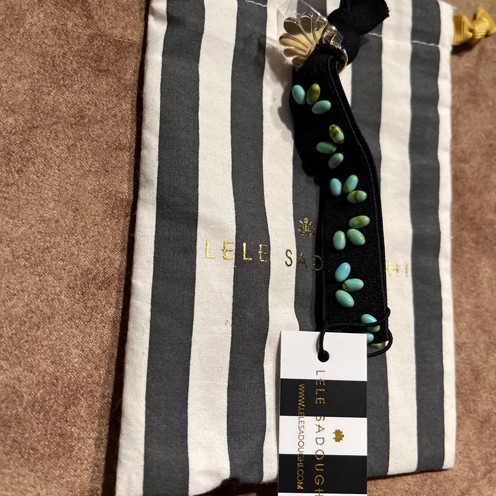 LELE SADOUGHI NWT AUTHENTIC JET BLACK TURQUOISE EMBELLISHED ELASTIC BRACELET - Picture 5 of 9